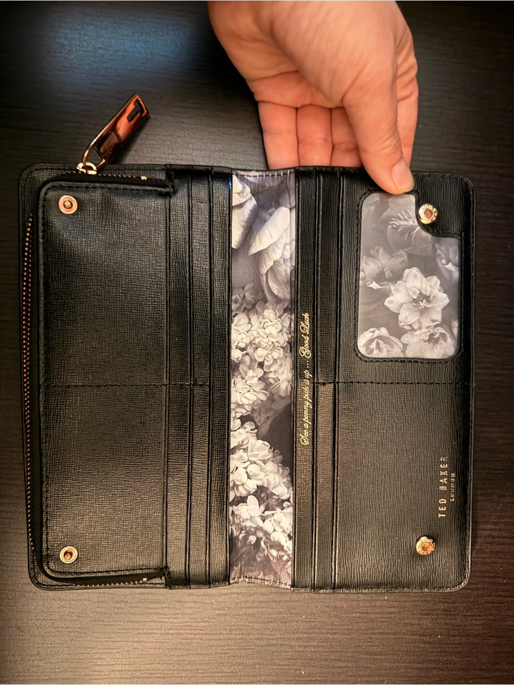 Ted Baker Floral Zip-Around Wallet in Black, Green & Pink - Picture 3 of 7